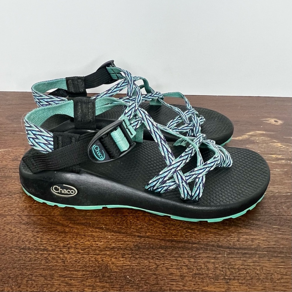 Chaco ZX/2 Dagger Hiking Walking Sandals Toe Loop Black Teal Womens 8